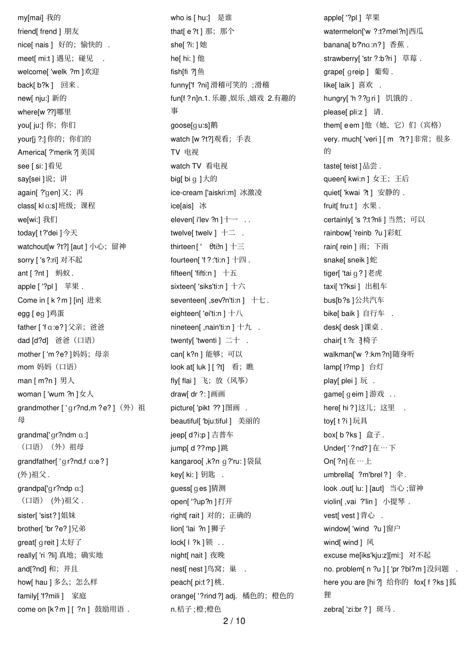 小学教育英语单词带音标完美大全_第2页