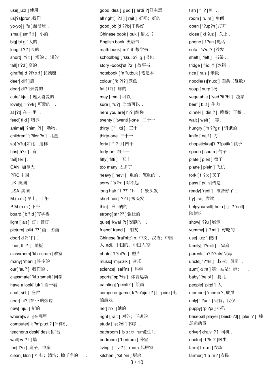 小学教育英语单词带音标完美大全_第3页