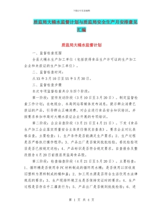 质监局大桶水监督计划与质监局安全生产月安排意见汇编