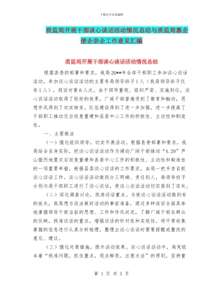 质监局开展干部谈心谈话活动情况总结与质监局惠企便企亲企工作意见汇编