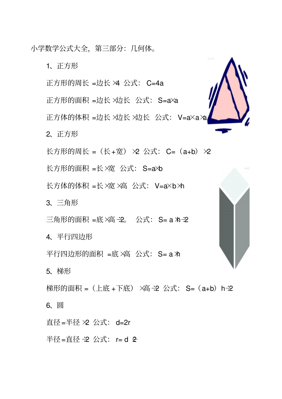 小学数学公式大全几何体部分_第1页