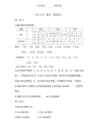 小学数学四年级上册公式总汇