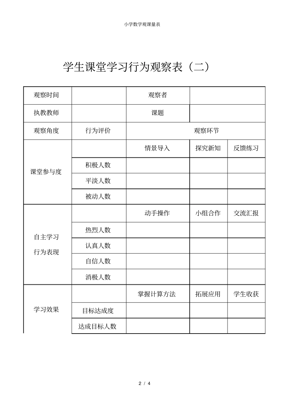 小学数学观课量表_第2页