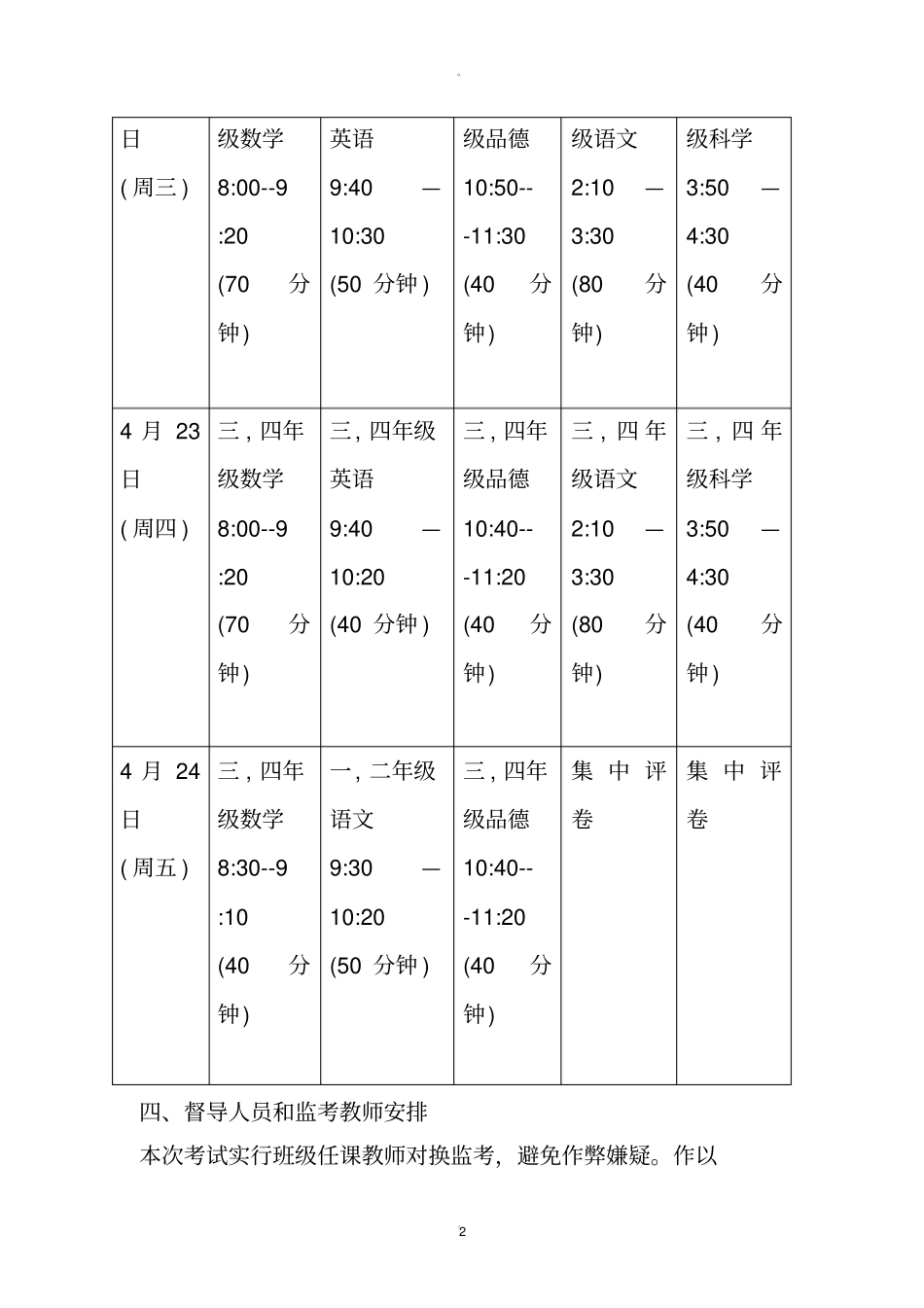 小学期中考试实施方案_第2页