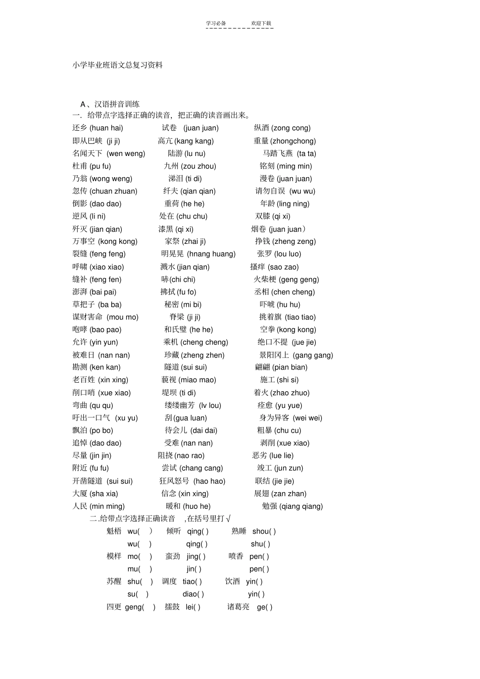 小学毕业班语文总复习资料_第1页