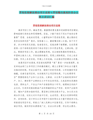 贯彻思想解放推进项目发展与贯彻整改提高阶段会议要点讲话汇编