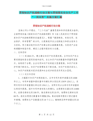 贯彻知识产权战略行动方案与贯彻落实安全生产工作“一岗双责”实施方案汇编
