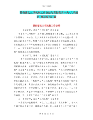 贯彻落实三项机制工作总结与贯彻落实中央