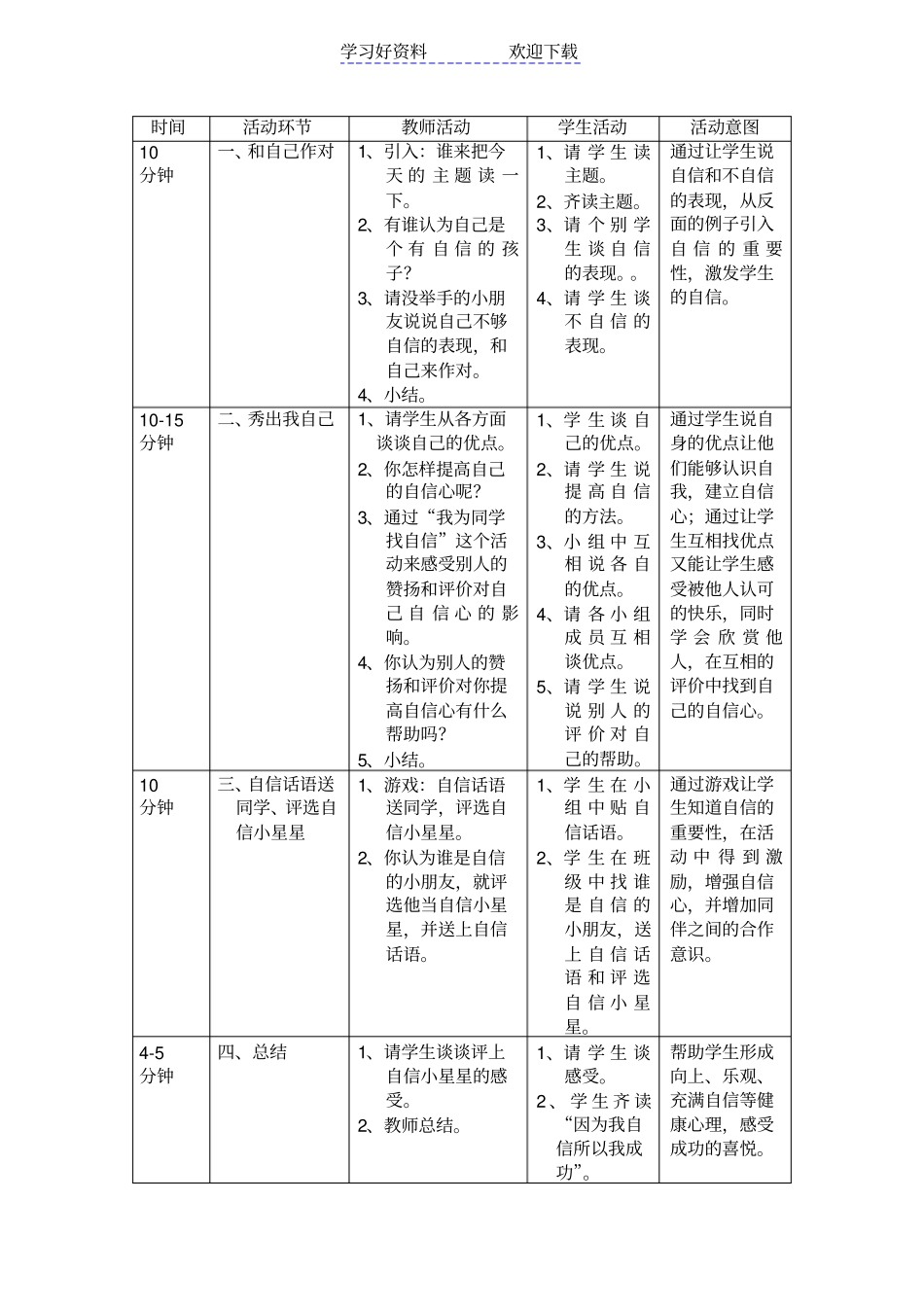 小学班会课我自信我成功教学设计方案_第2页
