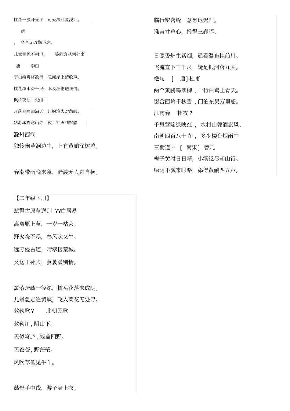 小学生6年级必背古诗词打印版_第2页