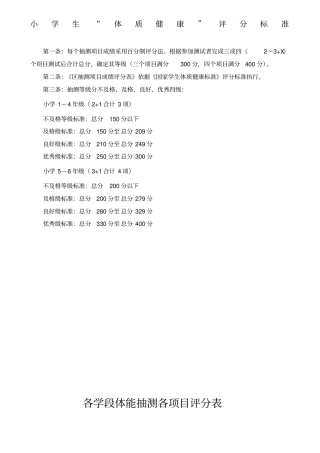 小学生体质健康测试评分标准