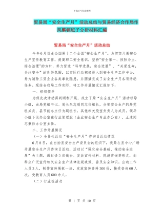 贸易局“安全生产月”活动总结与贸易经济合作局作风整顿班子分析材料汇编