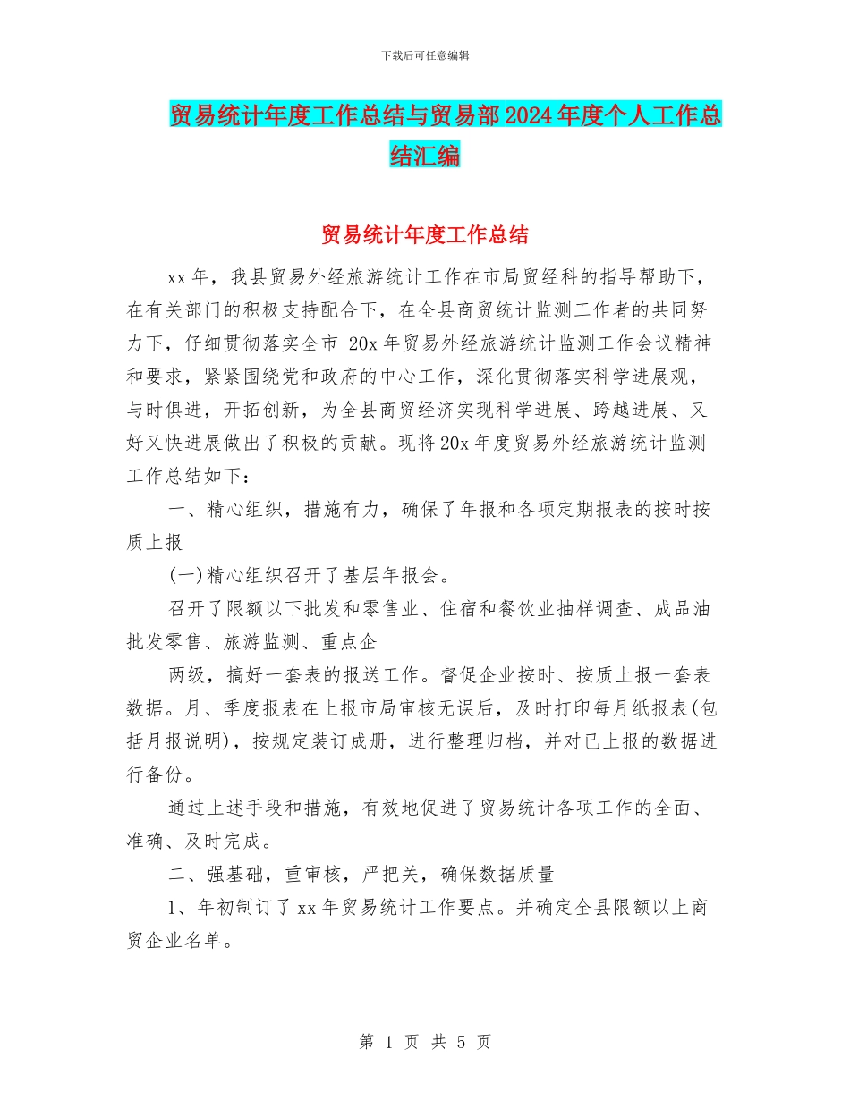 贸易统计年度工作总结与贸易部2024年度个人工作总结汇编_第1页