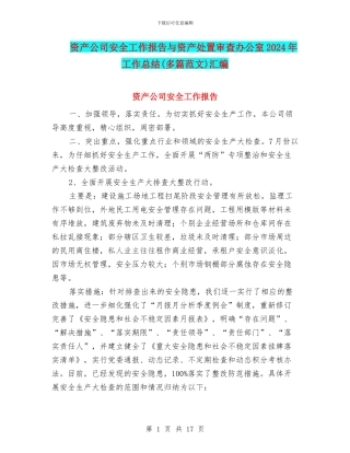 资产公司安全工作报告与资产处置审查办公室2024年工作总结汇编