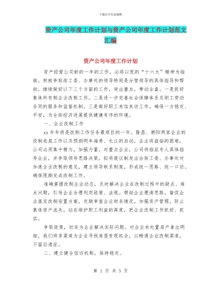 资产公司年度工作计划与资产公司年度工作计划范文汇编