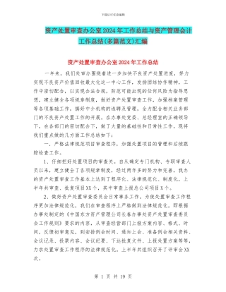 资产处置审查办公室2024年工作总结与资产管理会计工作总结汇编