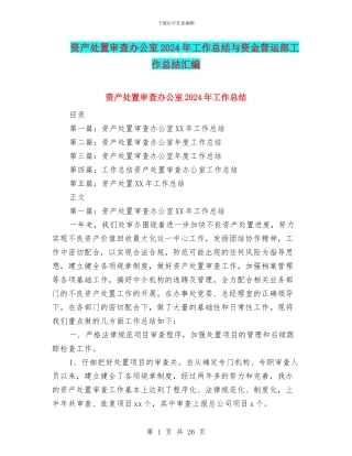 资产处置审查办公室2024年工作总结与资金营运部工作总结汇编