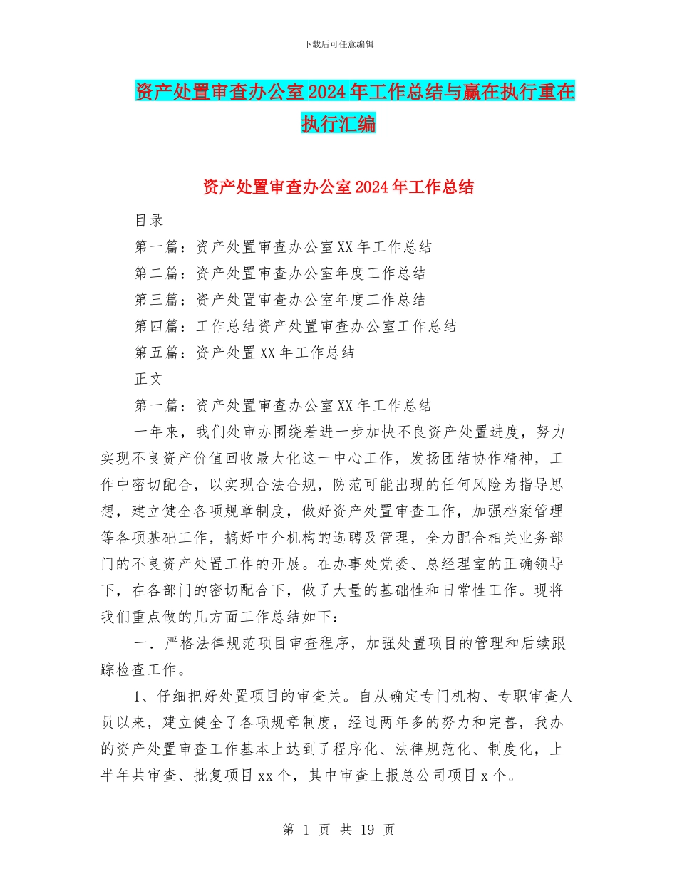 资产处置审查办公室2024年工作总结与赢在执行重在执行汇编_第1页
