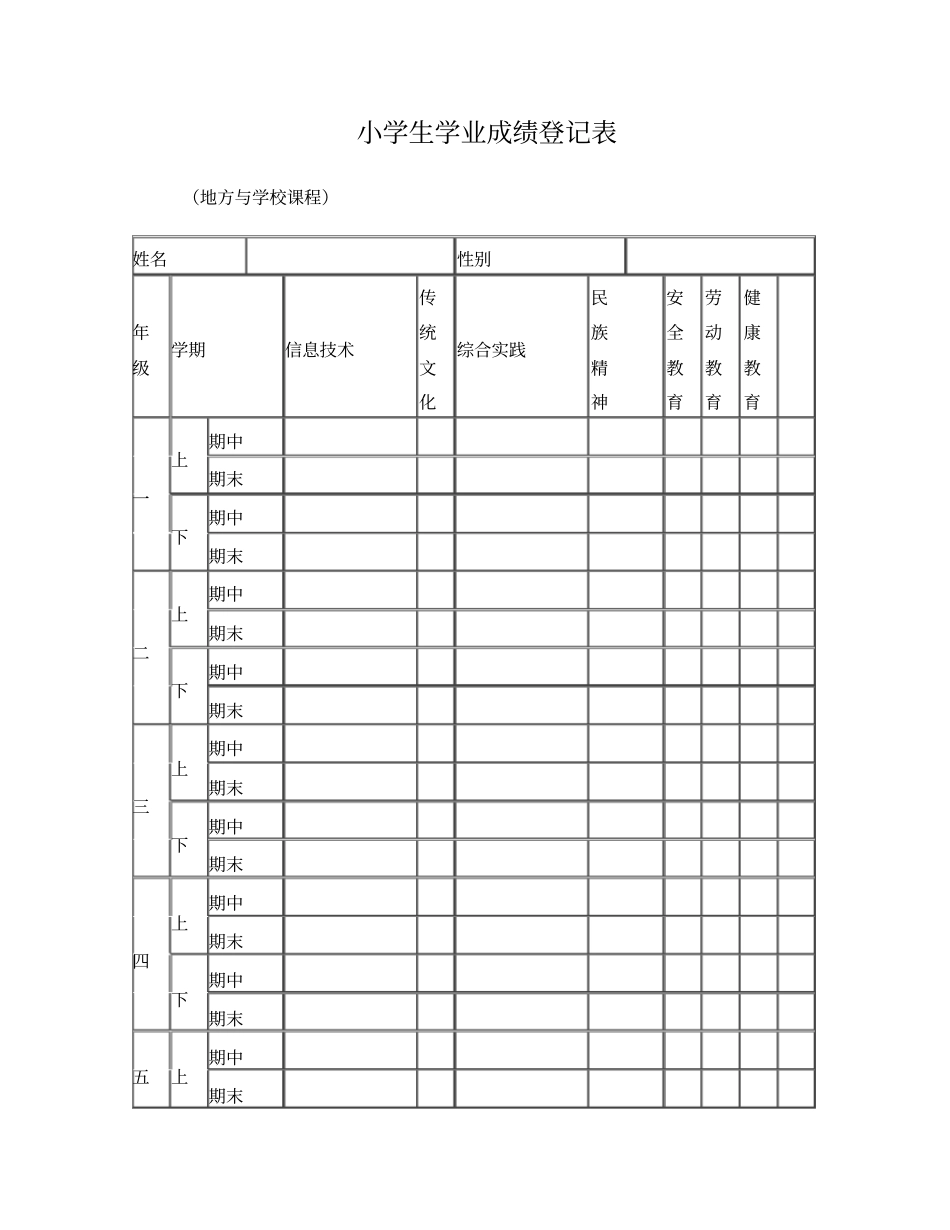 小学生学业成绩登记表_第1页