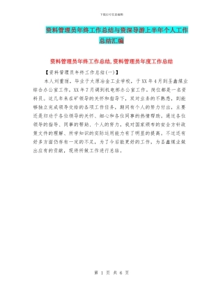 资料管理员年终工作总结与资深导游上半年个人工作总结汇编