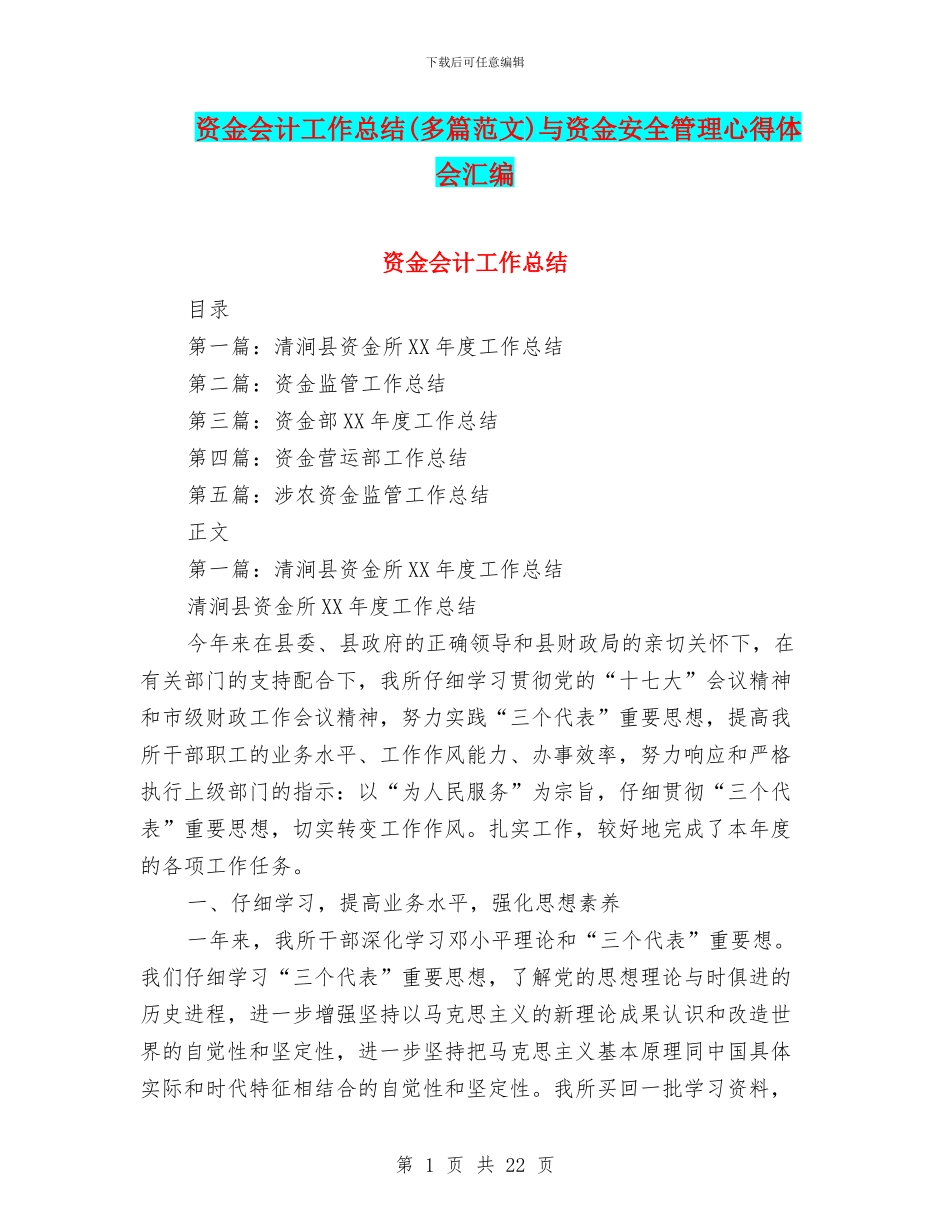 资金会计工作总结与资金安全管理心得体会汇编_第1页
