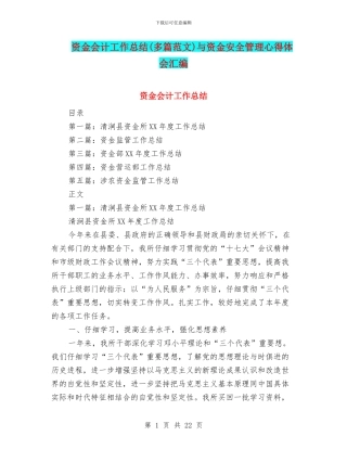 资金会计工作总结与资金安全管理心得体会汇编
