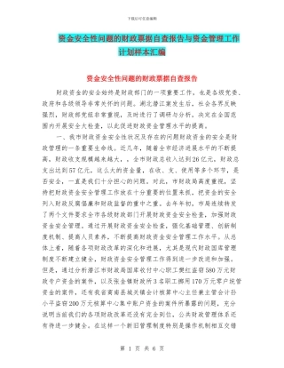 资金安全性问题的财政票据自查报告与资金管理工作计划样本汇编