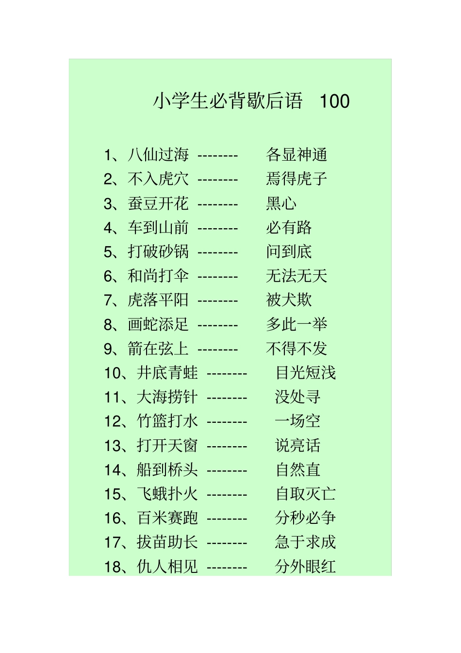 小学生必背歇后语100条_第1页