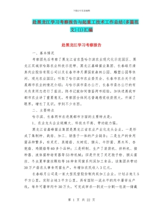 赴黑龙江学习考察报告与起重工技术工作总结(1)汇编