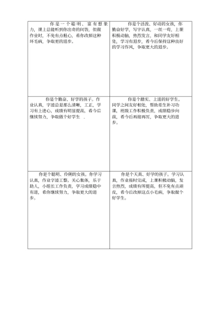 小学生期末评语表格版