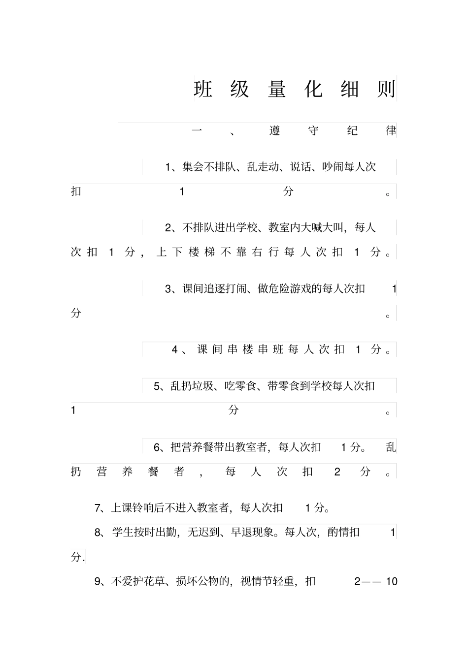 小学生班级量化细则_第1页