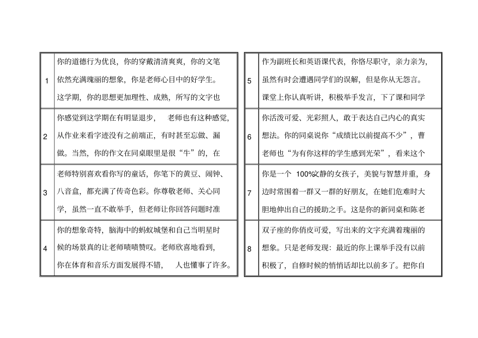 小学生素质报告单教师评语_第1页