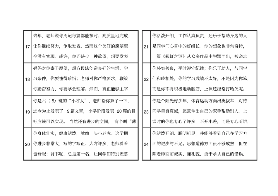 小学生素质报告单教师评语_第3页
