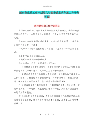 超市营业员工作计划范文与超市营业员年度工作计划汇编