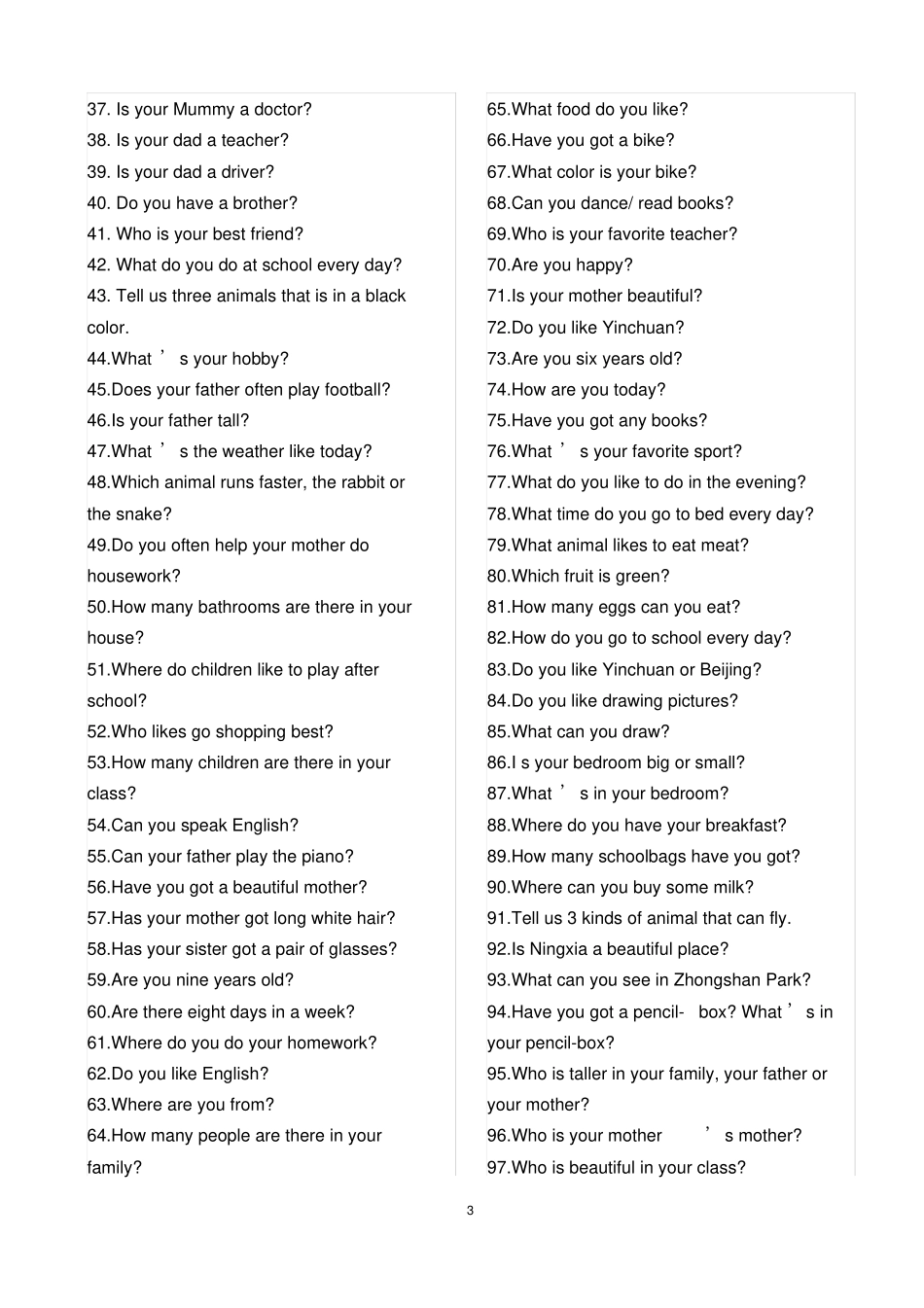 小学生英语口语比赛问答题材料_第3页