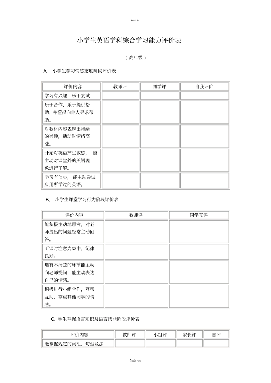 小学生英语学科综合学习能力评价表_第2页