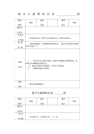 小学留守儿童帮扶记录表