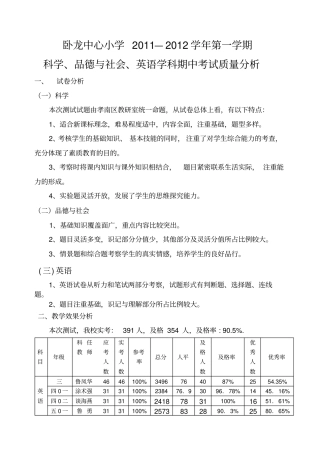 小学综合教研组质量分析