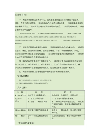 小学舞蹈课教学计划安排及目标