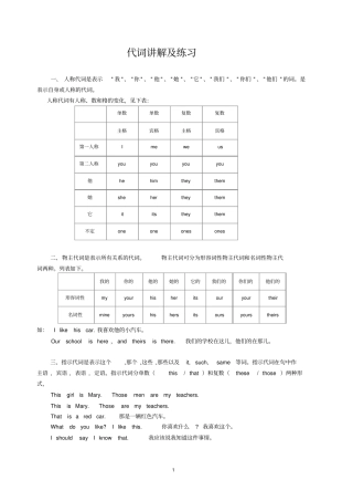 小学英语代词的用法、例句及练习