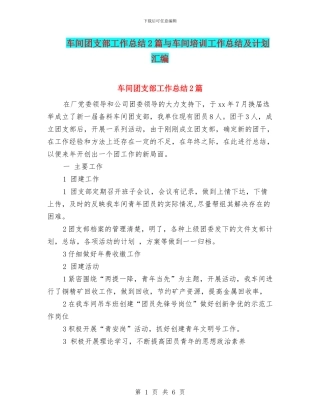 车间团支部工作总结2篇与车间培训工作总结及计划汇编