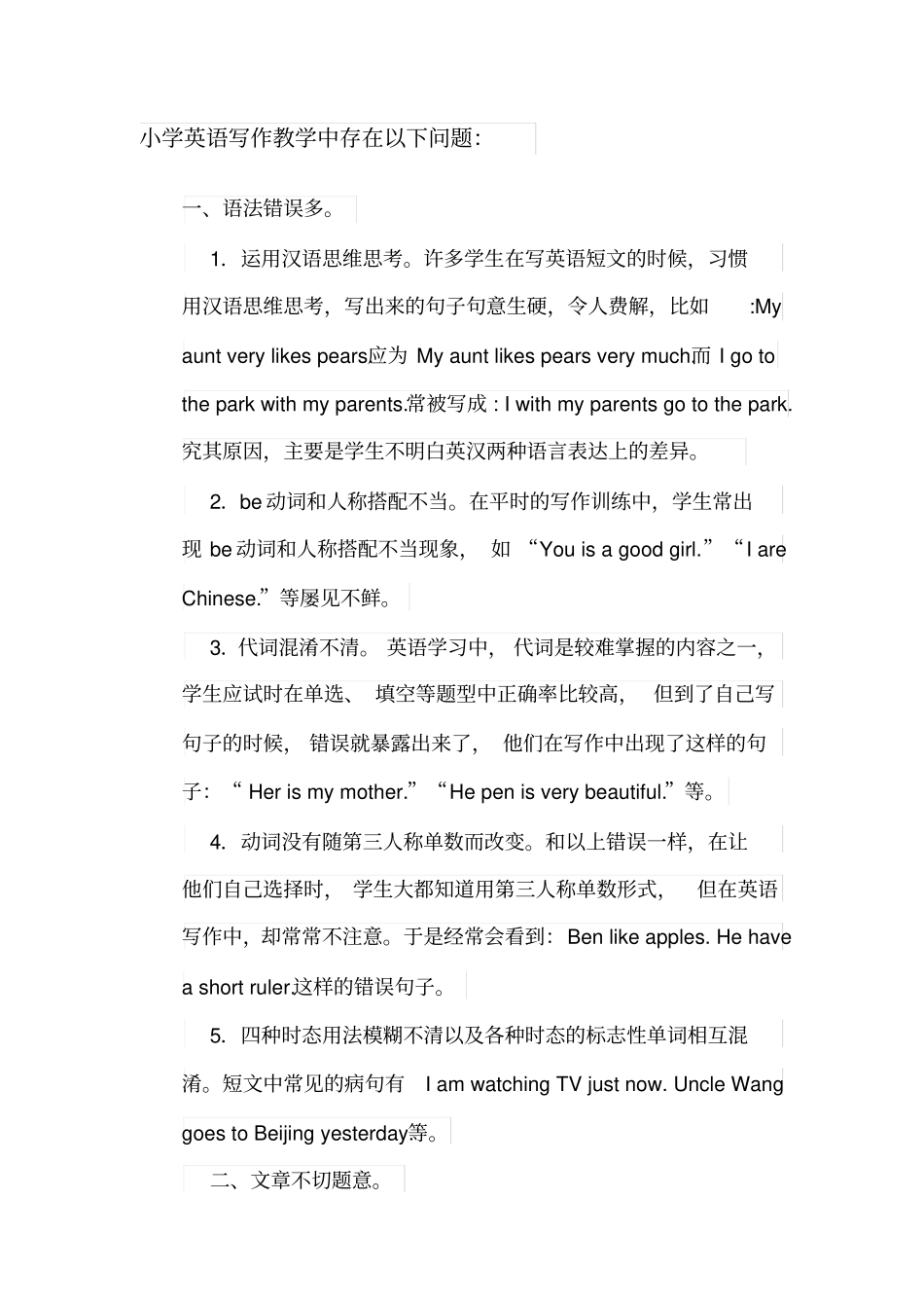 小学英语写作教学中存在的问题_第1页