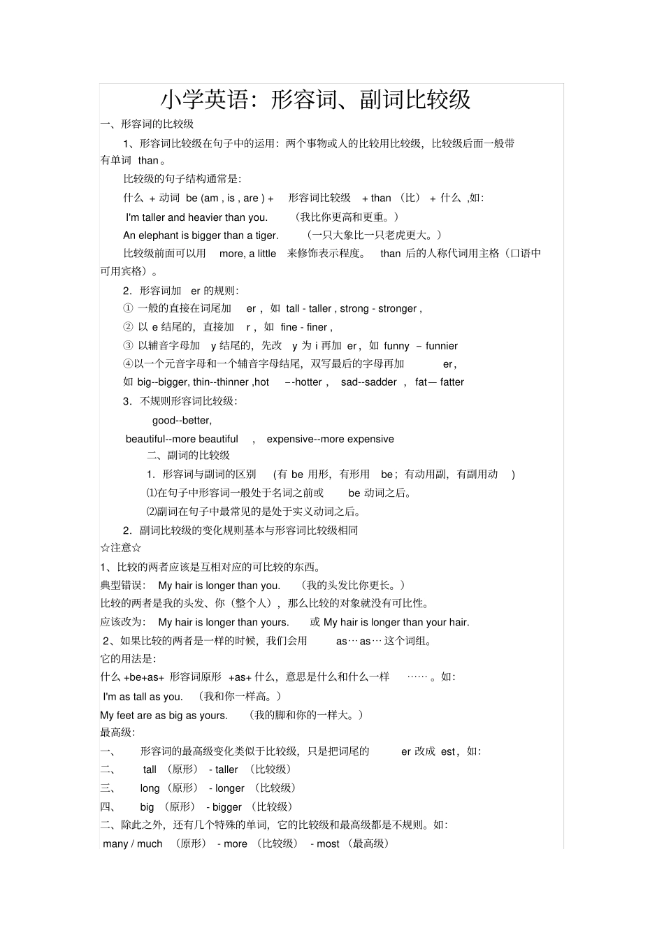 小学英语六形容词副词比较级_第1页