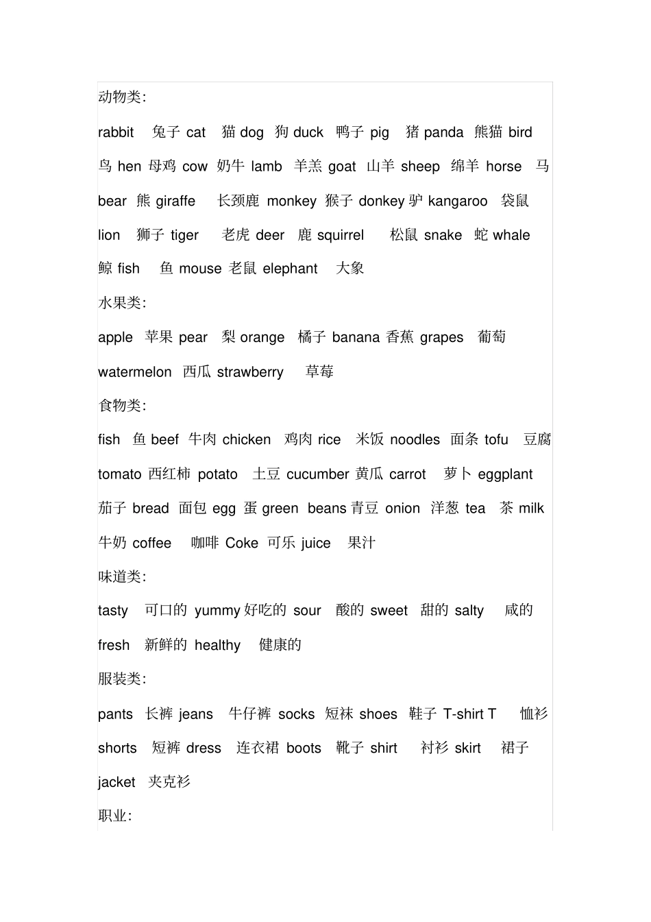 小学英语单词分类汇总及动词汇总_第2页
