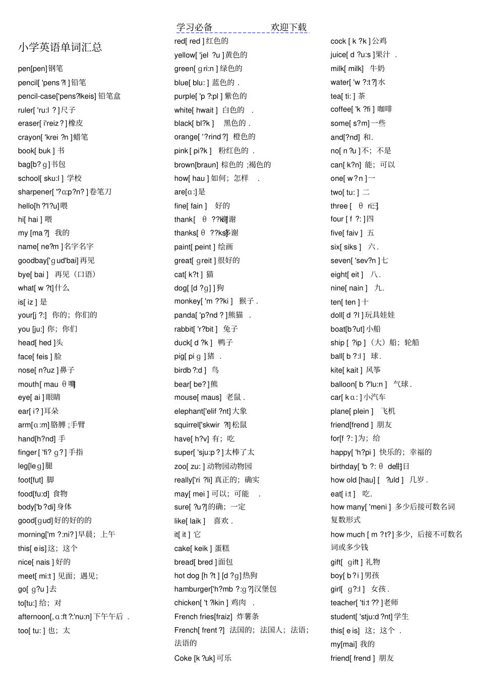 小学英语单词带音标完美大全_第1页