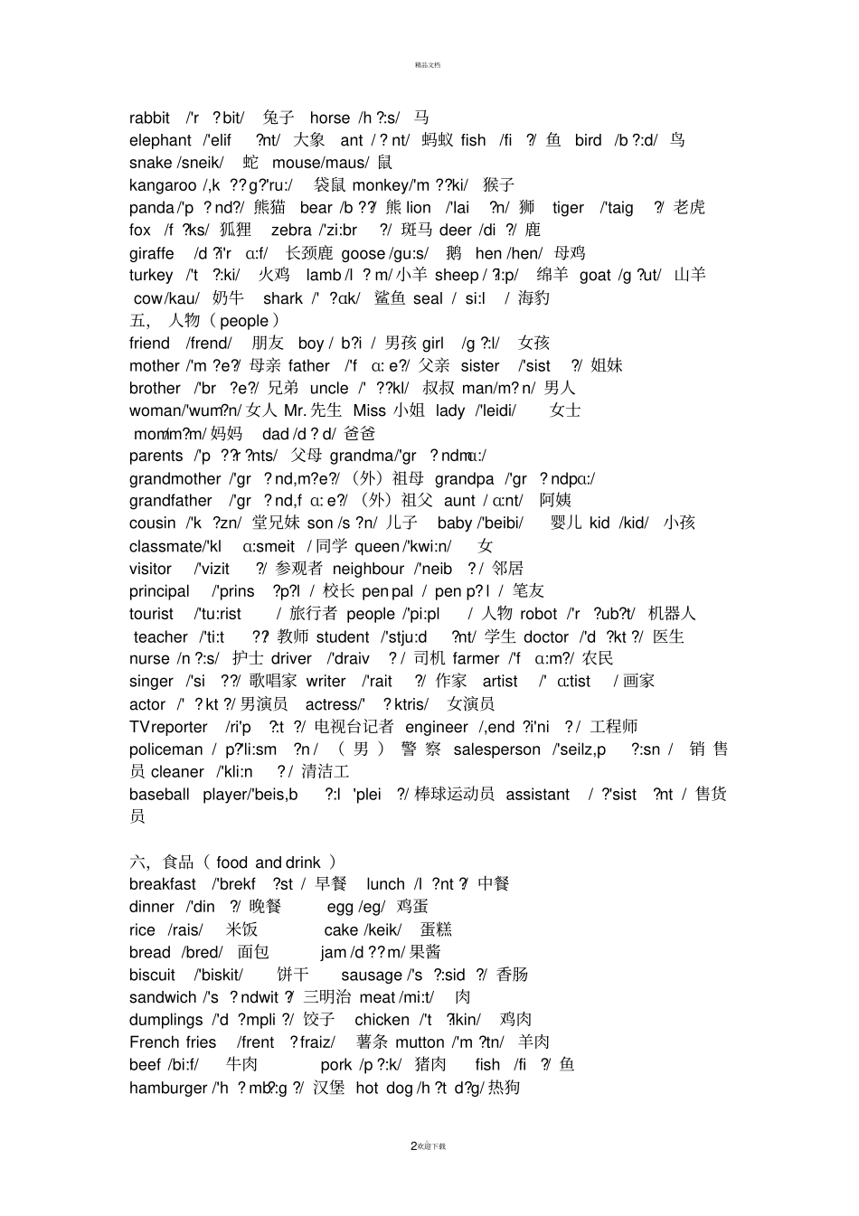 小学英语单词表_第2页