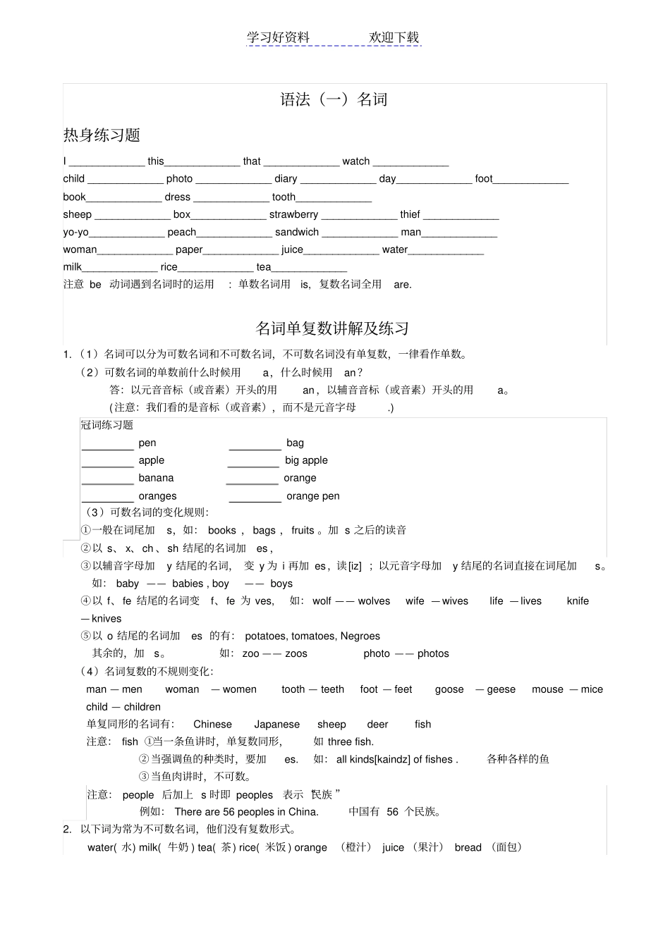 小学英语名词变复数讲解加练习_第1页