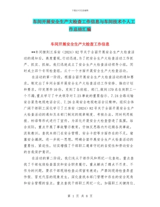 车间开展安全生产大检查工作信息与车间技术个人工作总结汇编