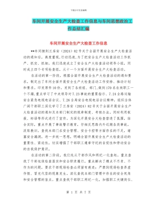 车间开展安全生产大检查工作信息与车间思想政治工作总结汇编
