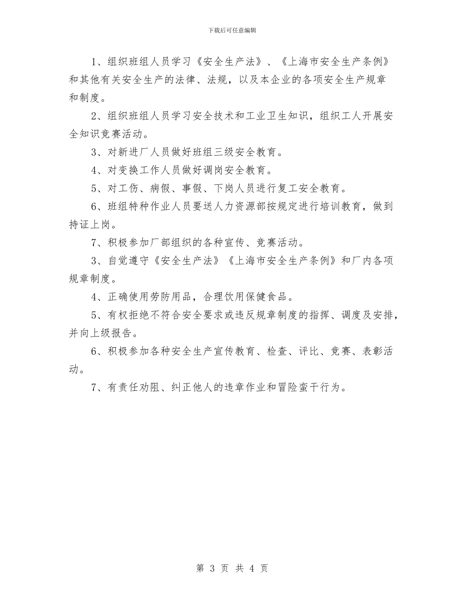 车间班组安全生产制度与车间班组安全生产工作总结汇编_第3页